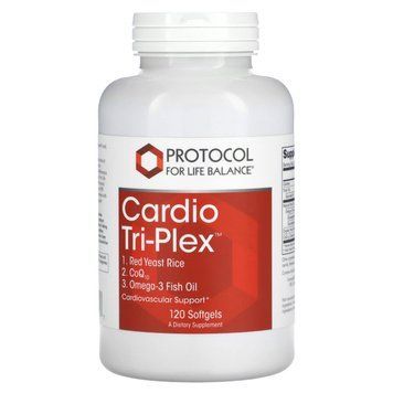 Червоний дріжджовий рис з Омега-3 та коензимом Q10, Cardio Tri-Plex, Protocol For Life Balance, потрійний комплекс, 120 гелевих капсул SP-003551 фото