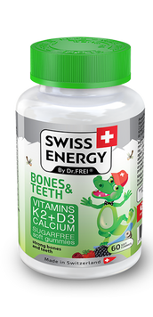 Здоров&rsquo;я кісток та зубів, BONES & TEETH Vitamins K2 D3 Calcium, Swiss Energy, без цукру, 60 жувальних цукерок, для дітей від 3 років SP-005743 фото