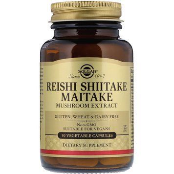 Лікувальні гриби рейші, Reishi Shiitake Maitake, Solgar, шиїтаке і майтаке, екстракт, 50 капсул SP-004675 фото