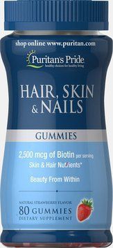 Формула для шкіри, Hair Skin & Nails, Puritan&rsquo;s Pride, волосся і нігтів, 80 жувальних цукерок, зі смаком полуниці SP-004046 фото