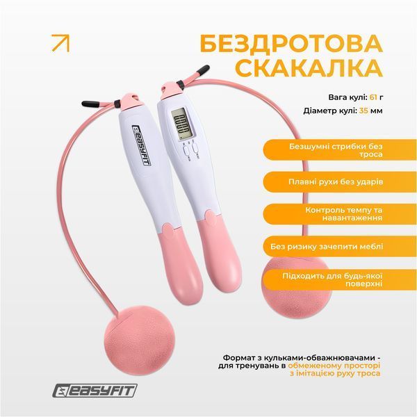 Скакалка без шнура EasyFit TwinRope з лічильником 2,8 м білий-рожевий SP-007165 фото