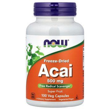 Асаї, Acai, Now Foods, ліофілізовані ягоди, 500 мг, 100 вегетаріанських капсул SP-002612 фото