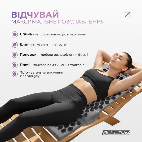 Масажний килимок EasyFit з подушкою (аплікатор Кузнєцова) + чохол Сірий з чорним SP-006882 фото